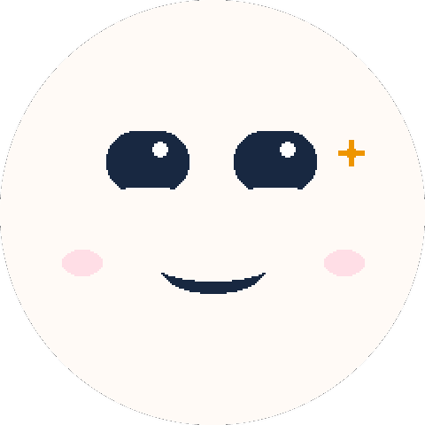 The round face thinking: eyes glancing up, a small sparkle and a smile